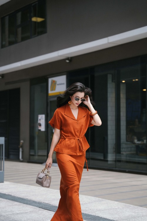 Sixdo Ochre Linen Loose Skirt
